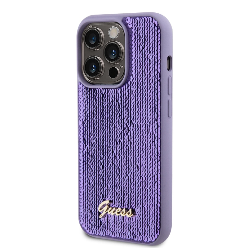 Guess Sequin Script Logo Zadní Kryt pro iPhone 15 Pro Max Purple