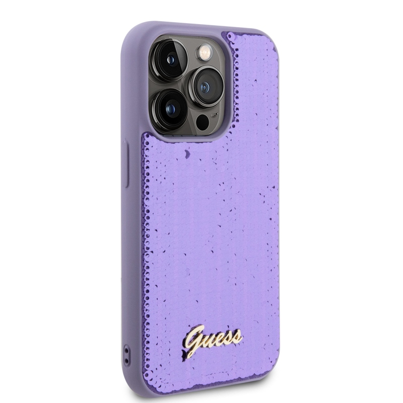 Guess Sequin Script Logo Zadní Kryt pro iPhone 15 Pro Max Purple