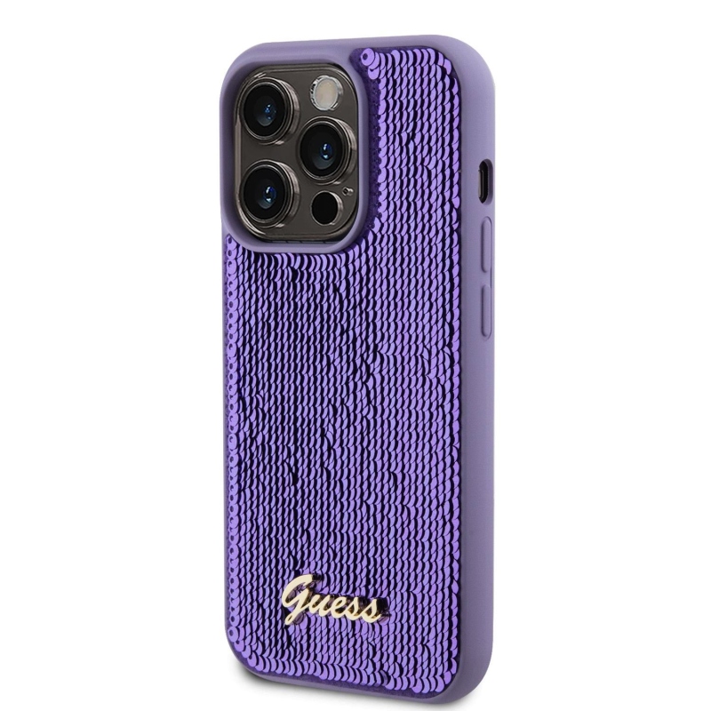 Guess Sequin Script Logo Zadní Kryt pro iPhone 15 Pro Purple