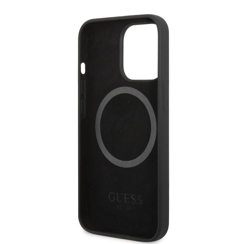 Guess silikonový obal s podporou MagSafe na iPhone 13 Pro Max - černý