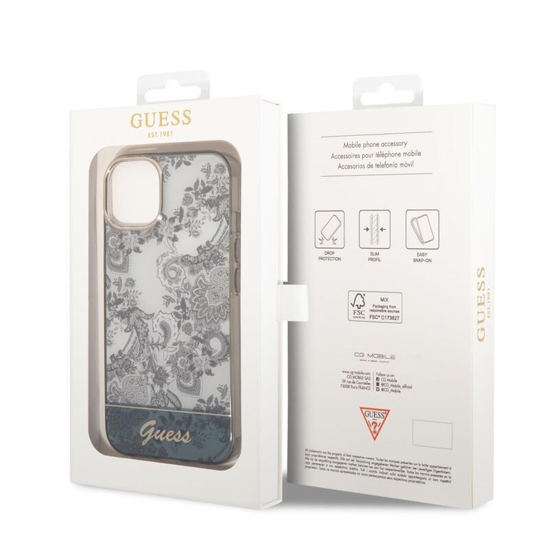 Guess toile gelový obal s pevnými zády na iPhone 14 Plus - šedý