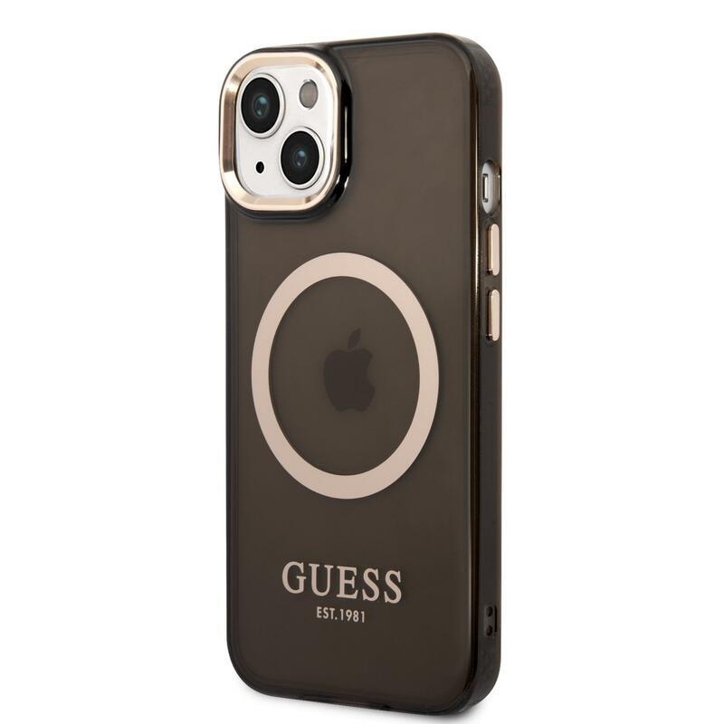 Guess translucent gelový obal s pevnými zády s MagSafe na iPhone 14 - černý