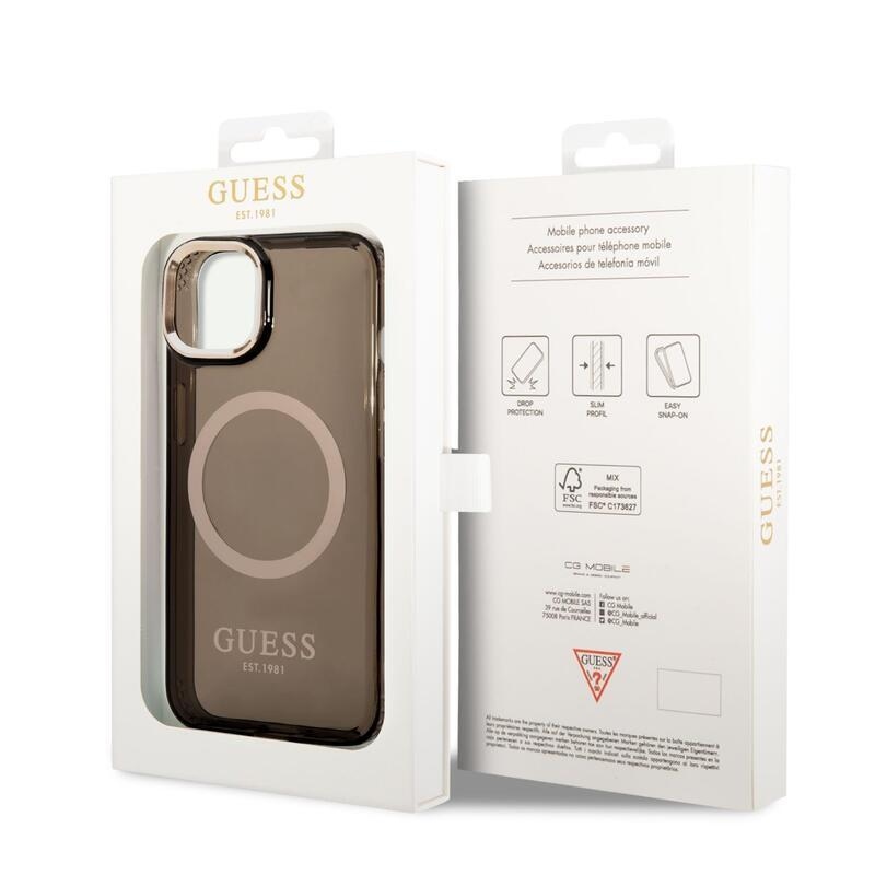 Guess translucent gelový obal s pevnými zády s MagSafe na iPhone 14 Plus - černý