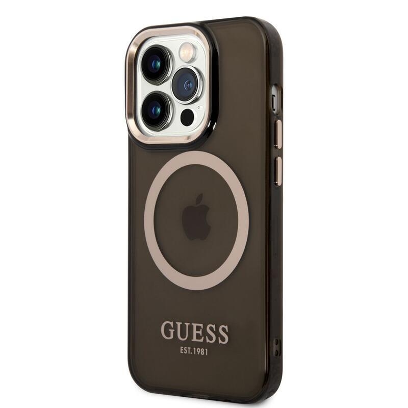 Guess translucent gelový obal s pevnými zády s MagSafe na iPhone 14 Pro - černý