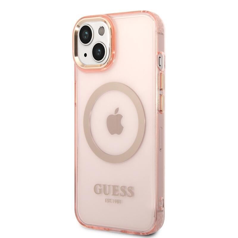 Guess translucent gelový obal s pevnými zády s MagSafe na iPhone 14 - růžový