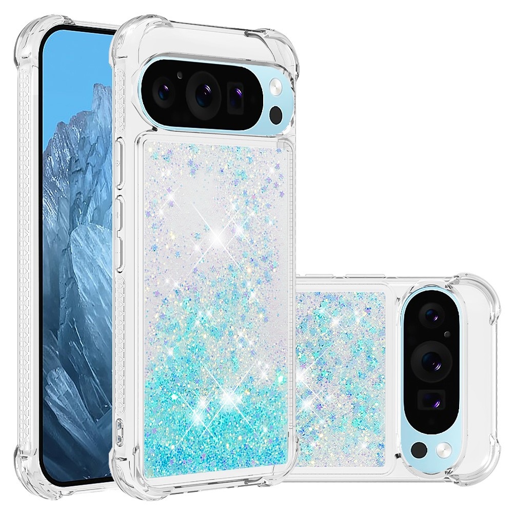 Glitter přesýpací gelový obal na Google Pixel 10 Pro/Pixel 10 - modrý/hvězdičky