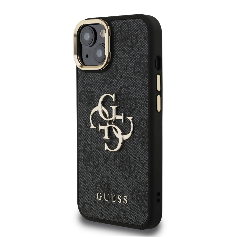 Guess PU 4G Metal Logo Stand Camera Frame Zadní Kryt pro iPhone 14 Black