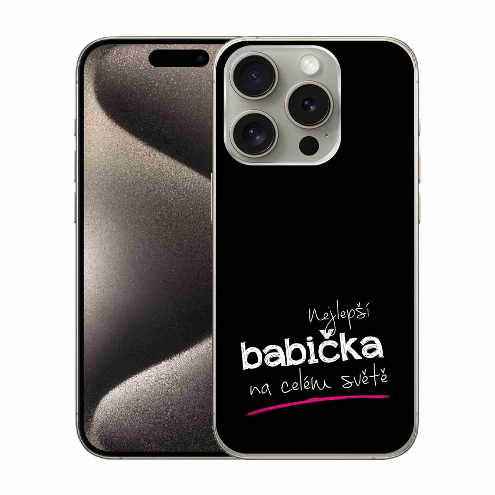 Gelový kryt mmCase na iPhone 15 Pro - nejlepší babička 4 černé pozadí