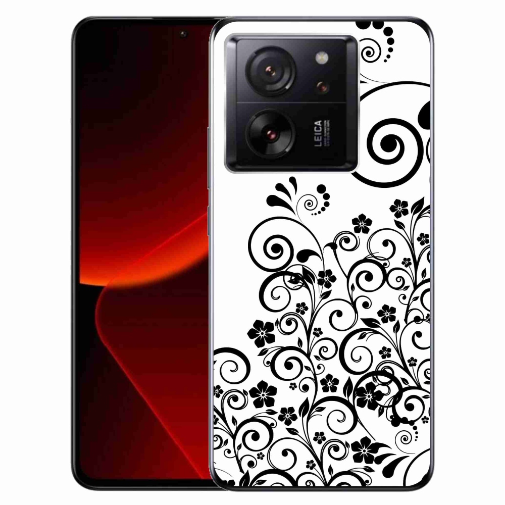Gelový kryt mmCase na Xiaomi 13T/13T Pro - černobílé květinové vzory