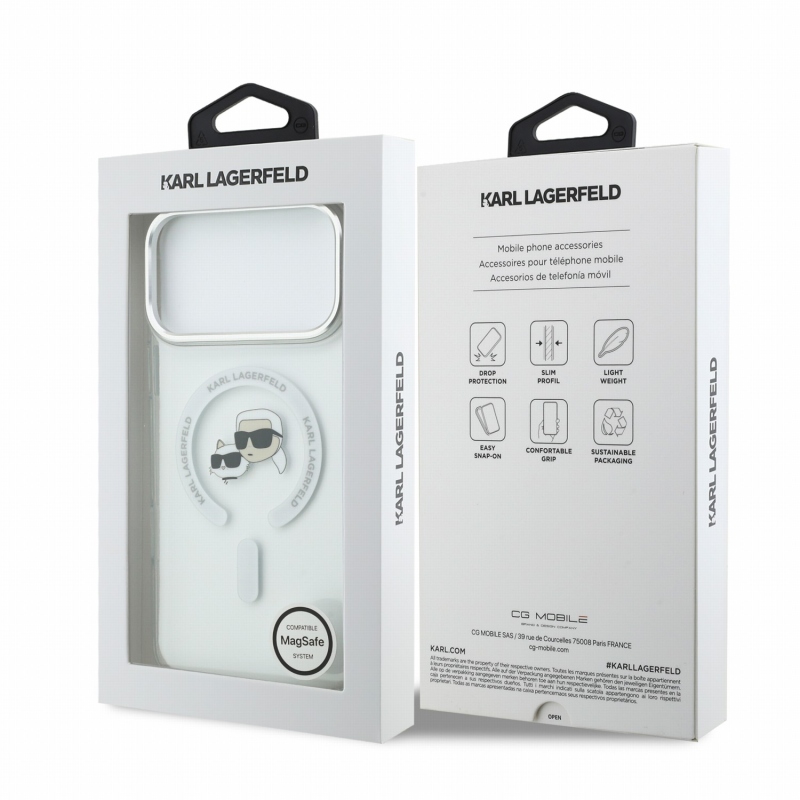 Karl Lagerfeld IML K&CH Heads Metal Frame MagSafe Zadní Kryt pro iPhone 18 Pro Max White