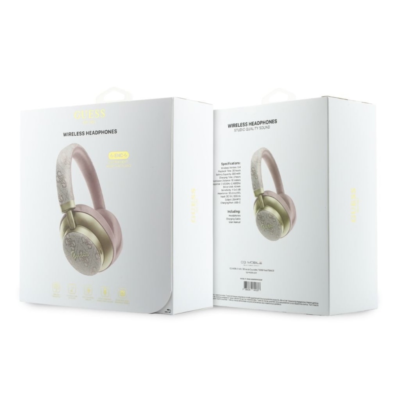 Guess PU 4G Gold Script Metal Logo ENC Bezdrátová Sluchátka Pink