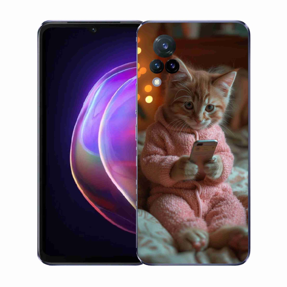 Gelový kryt mmCase na Vivo V21 4G/5G - kotě s mobilem