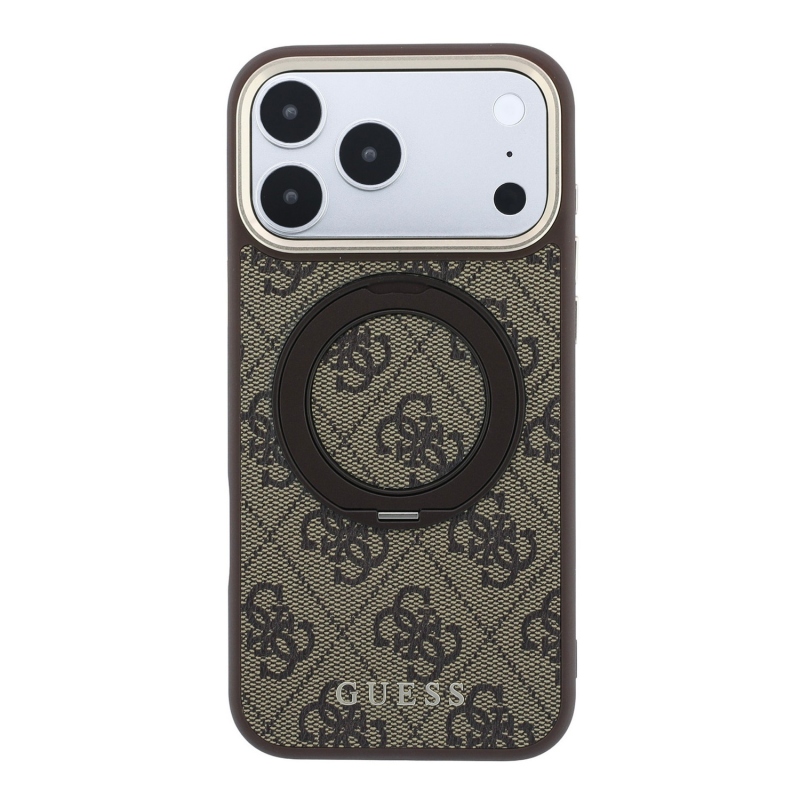 Guess PU 4G Ring Stand MagSafe Zadní Kryt pro iPhone 18 Pro Brown