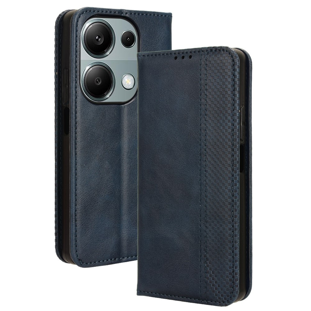 Vintage knížkové pouzdro na Xiaomi Redmi Note 14S/Note 13 Pro 4G/Poco M6 Pro - tmavěmodré