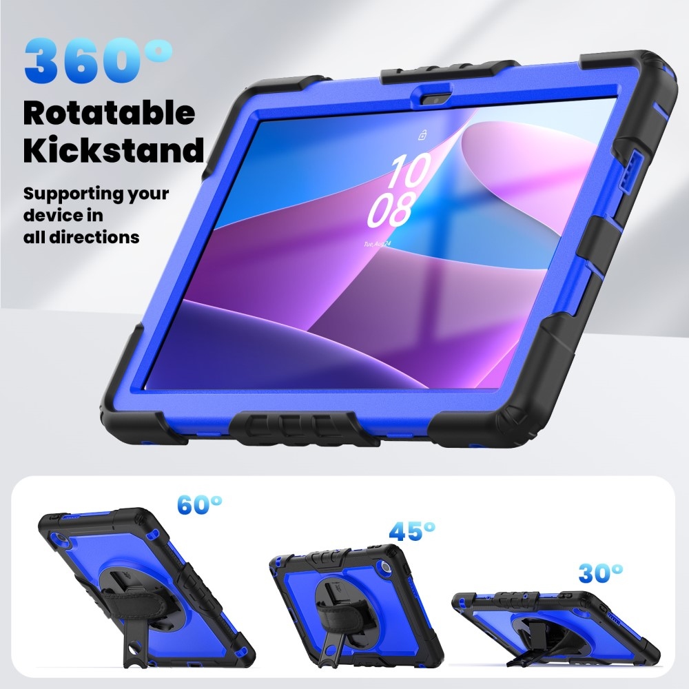 Strap odolný kryt s držákem na ruku a ramenním popruhem na Lenovo Tab 10.1 (2025) - černý/modrý