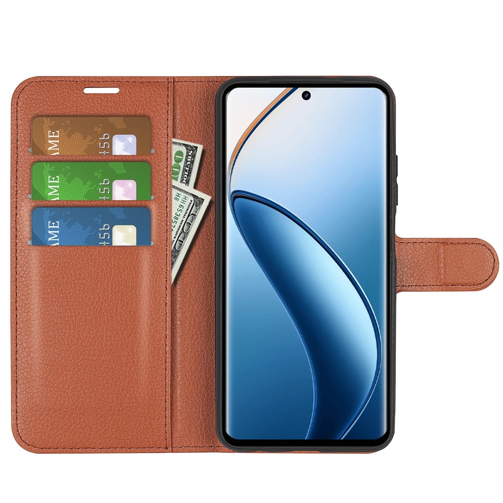 Litchi knížkové pouzdro na Realme 12+ 5G - hnědé