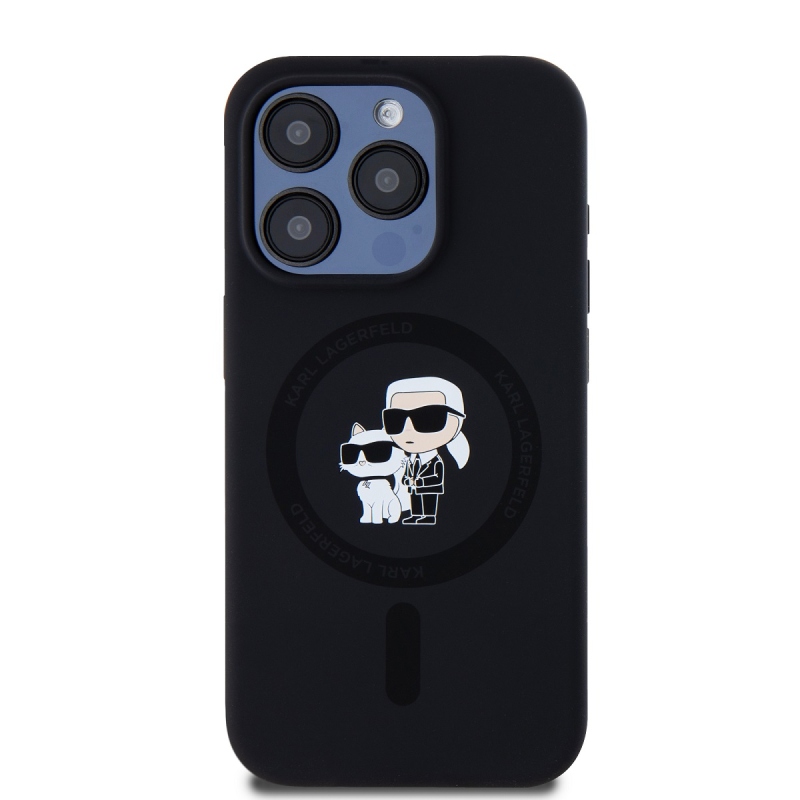 Karl Lagerfeld Liquid Silicone Karl and Choupette Magsafe Zadní Kryt pro iPhone 15 Pro Black