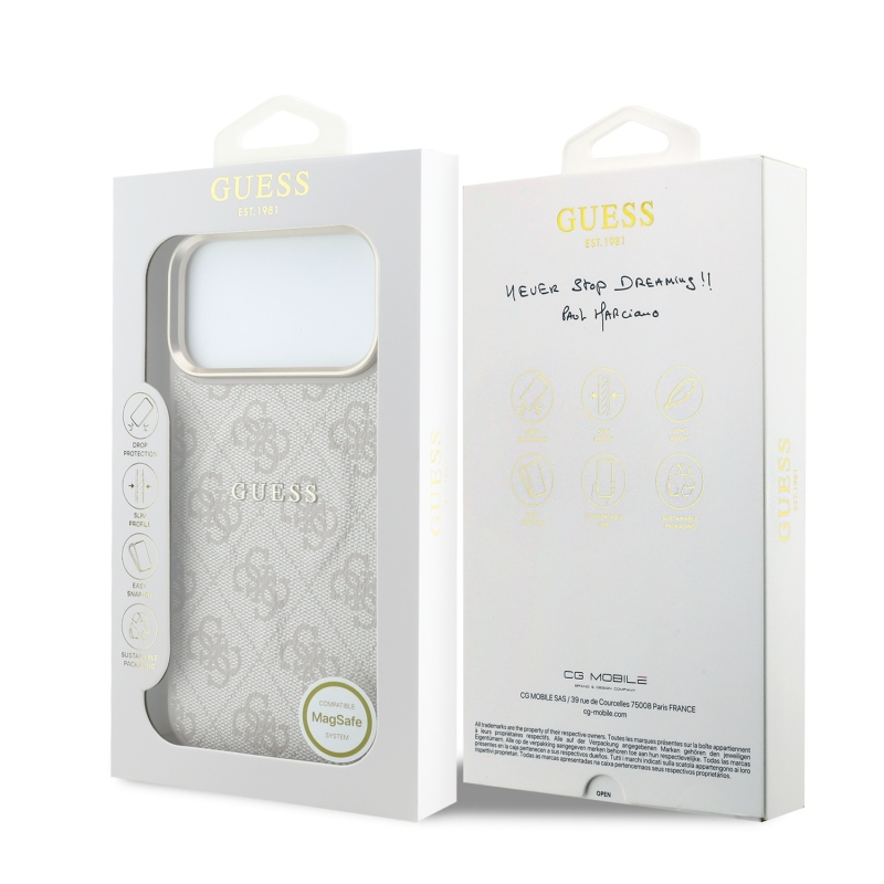 Guess PU Leather 4G Gold Frame Embossed MagSafe Zadní Kryt pro iPhone 18 Pro Pink
