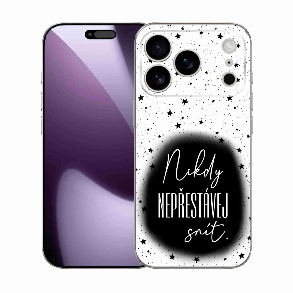 Gelový kryt mmCase na iPhone 17 Pro - citát 1 černobílé pozadí