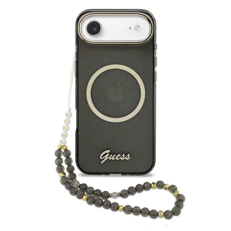Guess IML Glitter Script Strap MagSafe Zadní Kryt pro iPhone Air Black