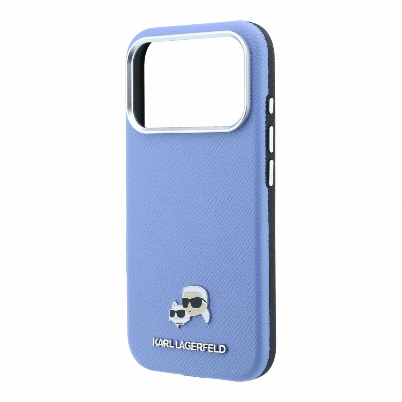 Karl Lagerfeld PU Grained Semi Wrap K&CH Heads Magsafe Zadní Kryt pro iPhone 18 Pro Blue