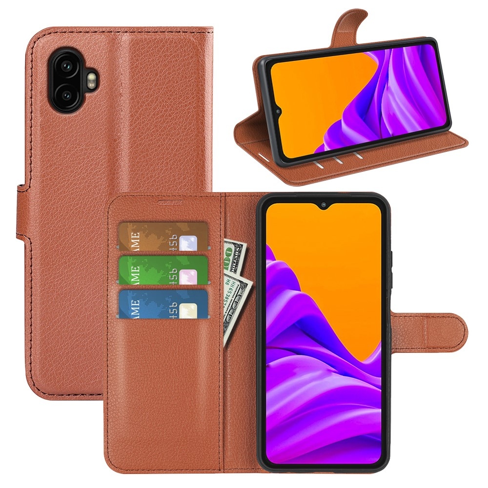 Litchi knížkové pouzdro na Samsung Galaxy Xcover 7 Pro - hnědé