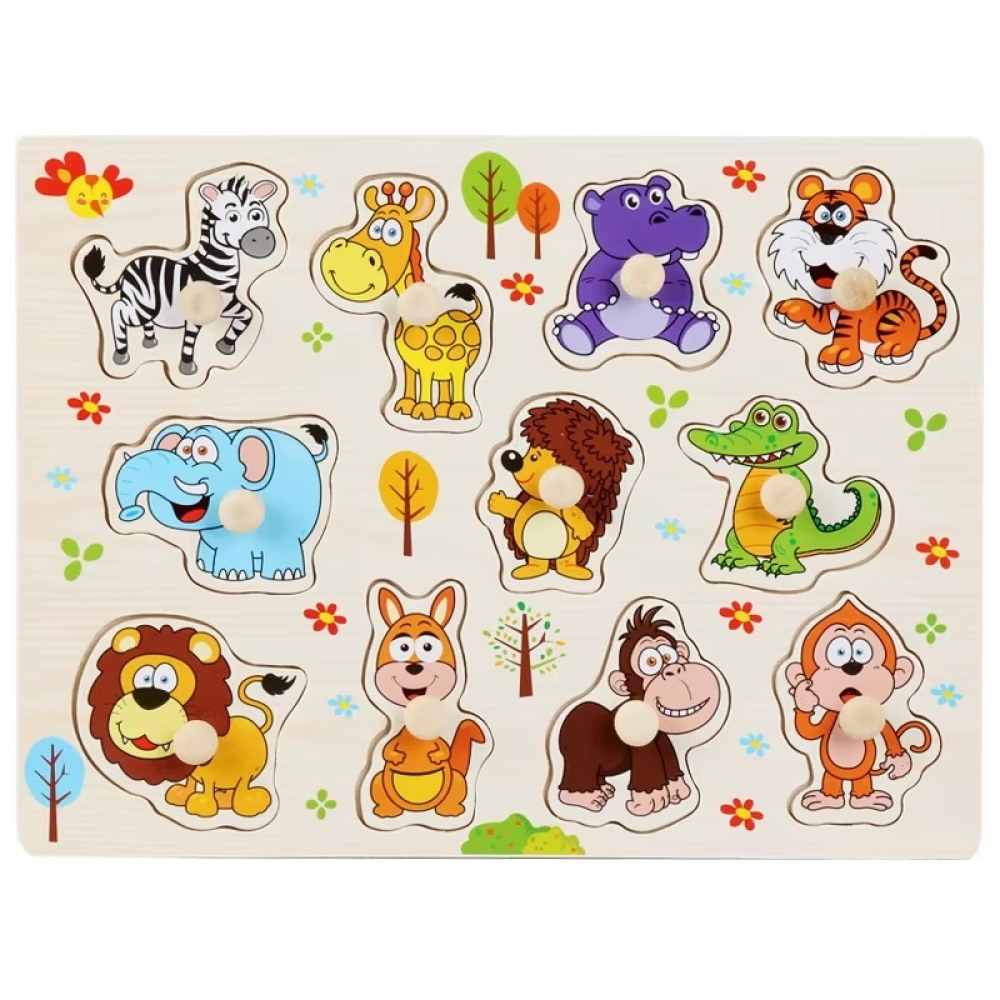 Dřevěné dětské puzzle s úchytem - safari 2
