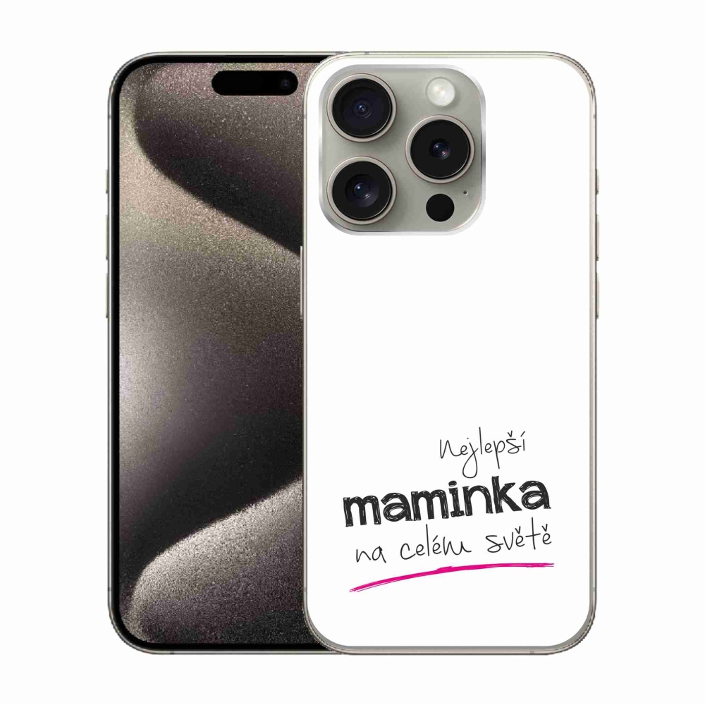 Gelový kryt mmCase na iPhone 15 Pro - nejlepší maminka 4 bílé pozadí
