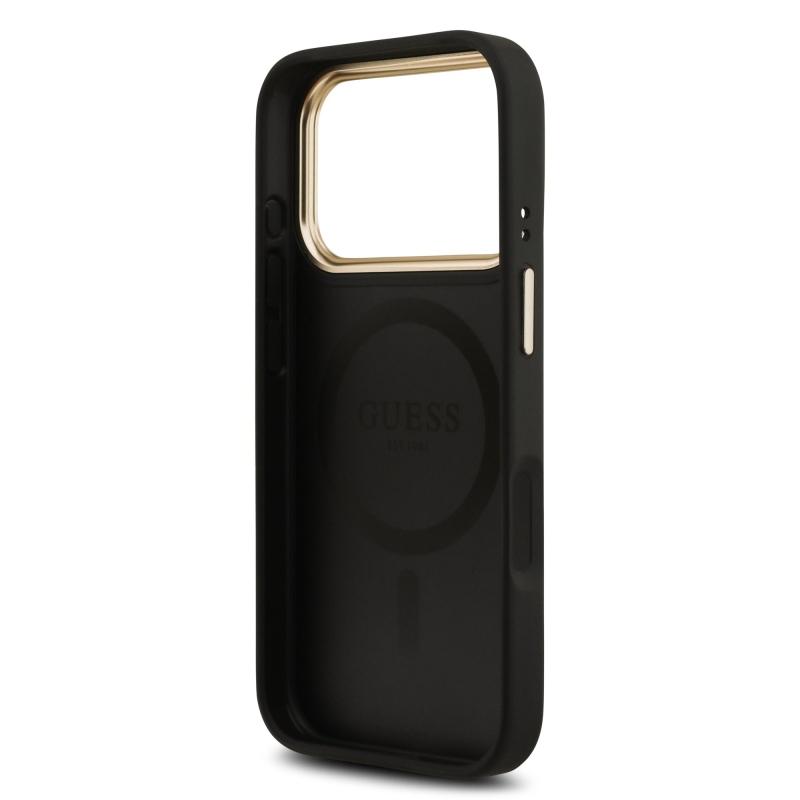 Guess PU Leather 4G Gold Frame MagSafe Zadní Kryt pro iPhone 17 Pro Black