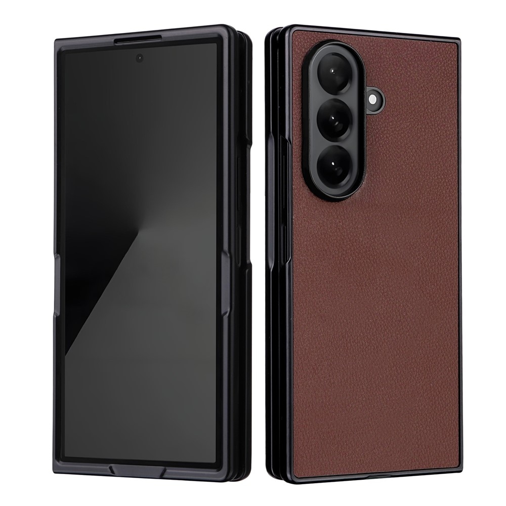 Leather plastový obal potažený umělou kůží na Samsung Galaxy Z Fold7 5G - hnědý