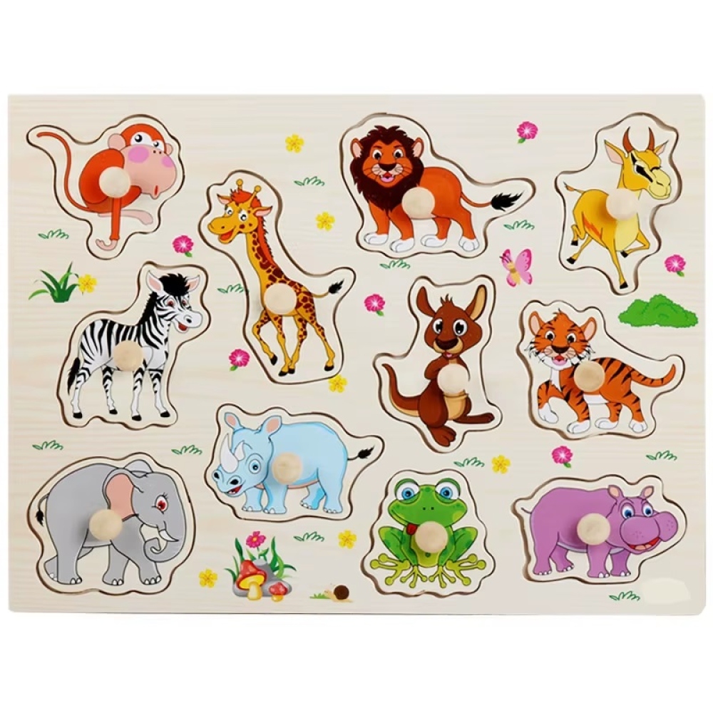 Dřevěné dětské puzzle s úchytem - safari 1