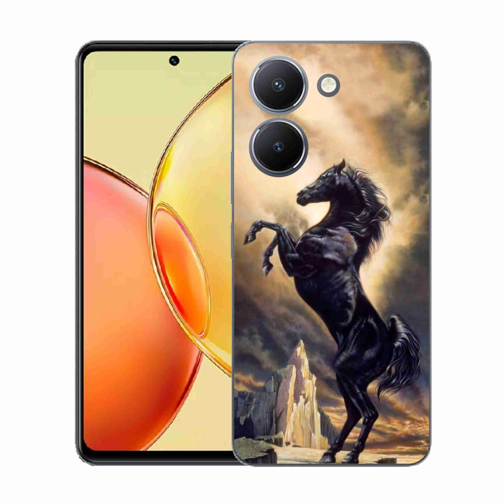 Gelový kryt mmCase na Vivo Y36 - černý kreslený kůň