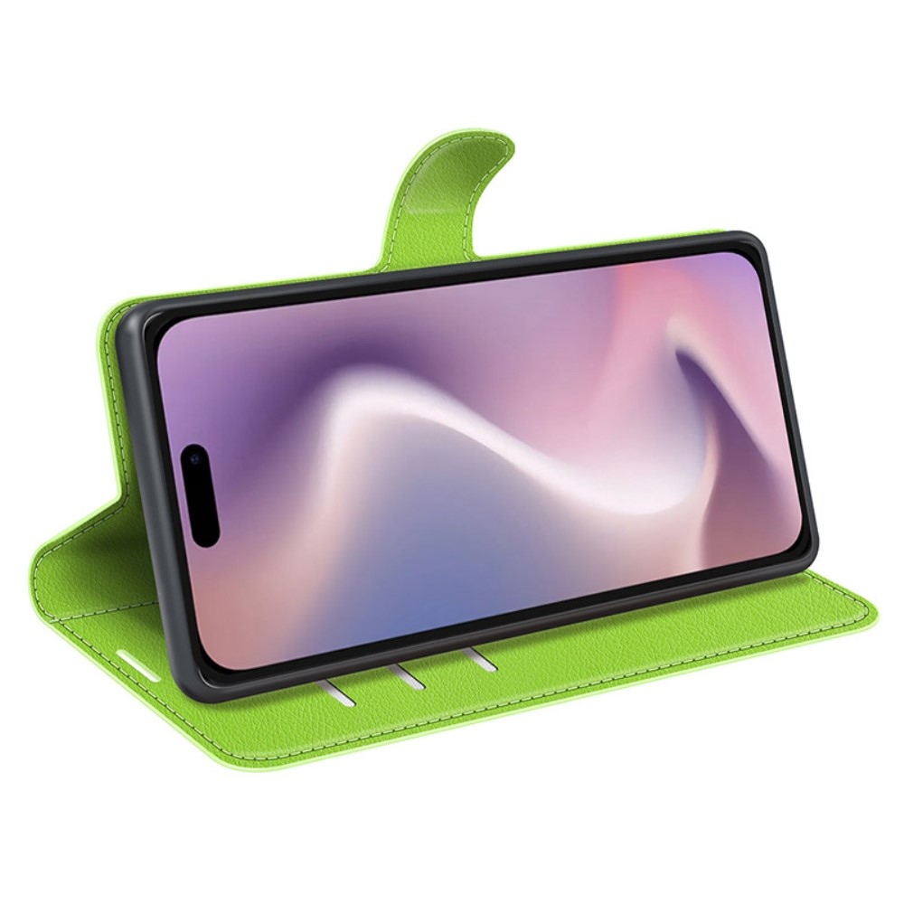 Litchi knížkové pouzdro na iPhone 16 Plus - zelené
