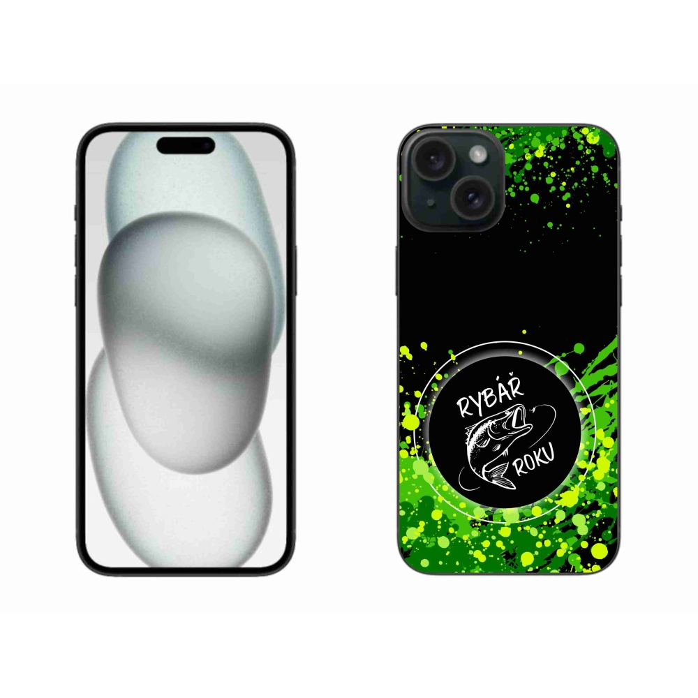 Gelový kryt mmCase na iPhone 15 Plus - rybář roku černé pozadí