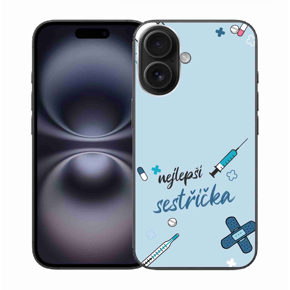 Gelový kryt mmCase na iPhone 16 - nejlepší sestřička modré pozadí