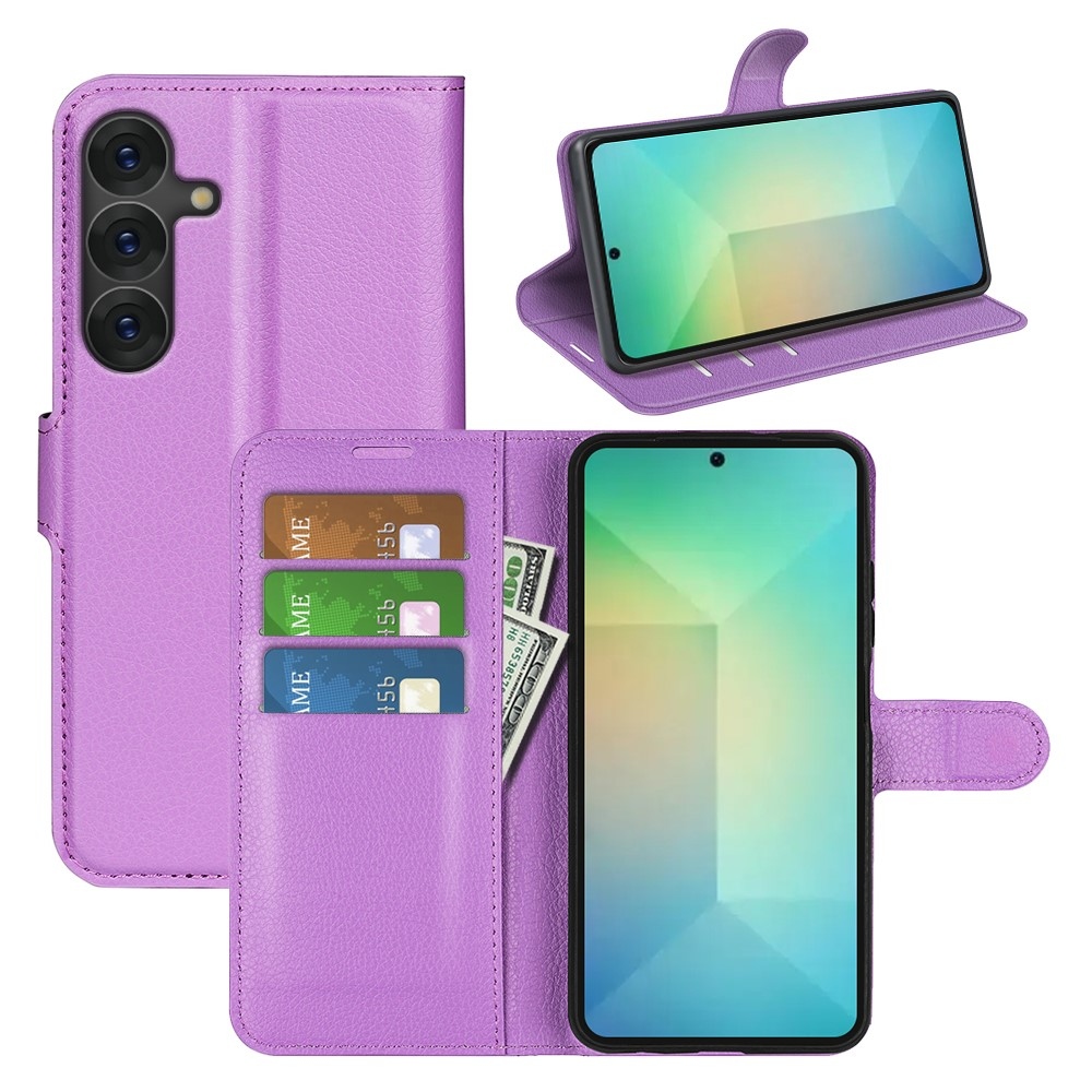 Litchi knížkové pouzdro na Samsung Galaxy S25 - fialové