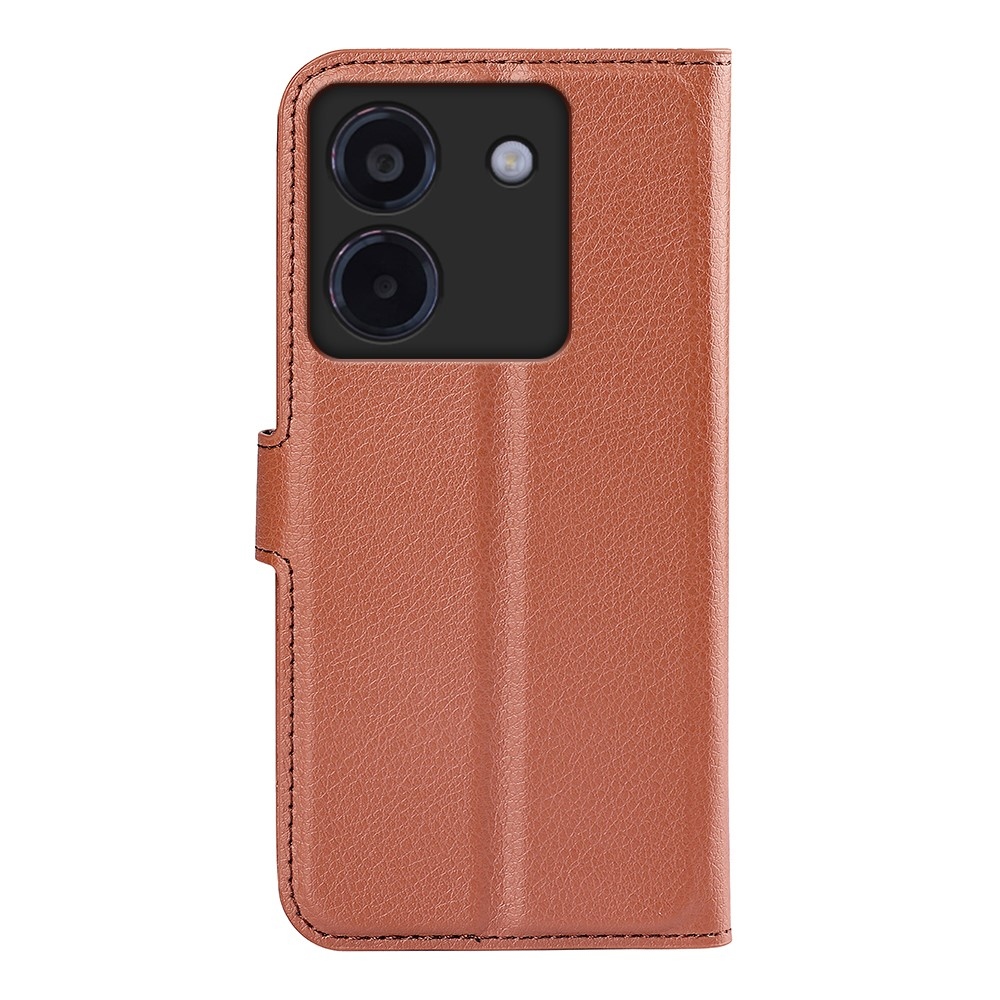 Litchi knížkové pouzdro na Xiaomi Poco M7 Pro 5G - hnědé