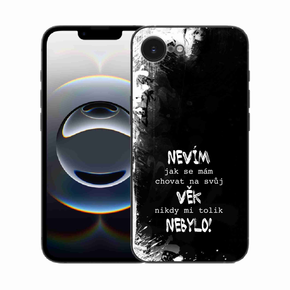 Gelový kryt mmCase na iPhone 16e - vtipný text 14 černé pozadí