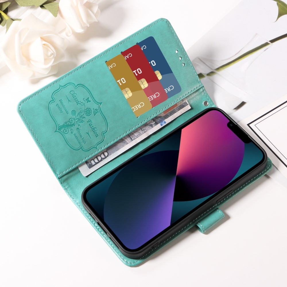 Flowery knížkové pouzdro na Realme 14 5G - modrozelené