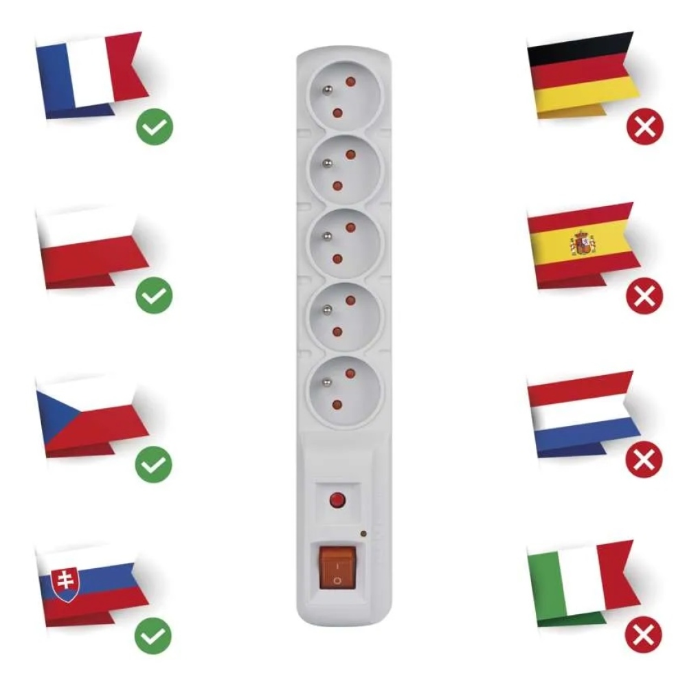 Přepěťová ochrana – 5 zásuvek, 5m - šedá