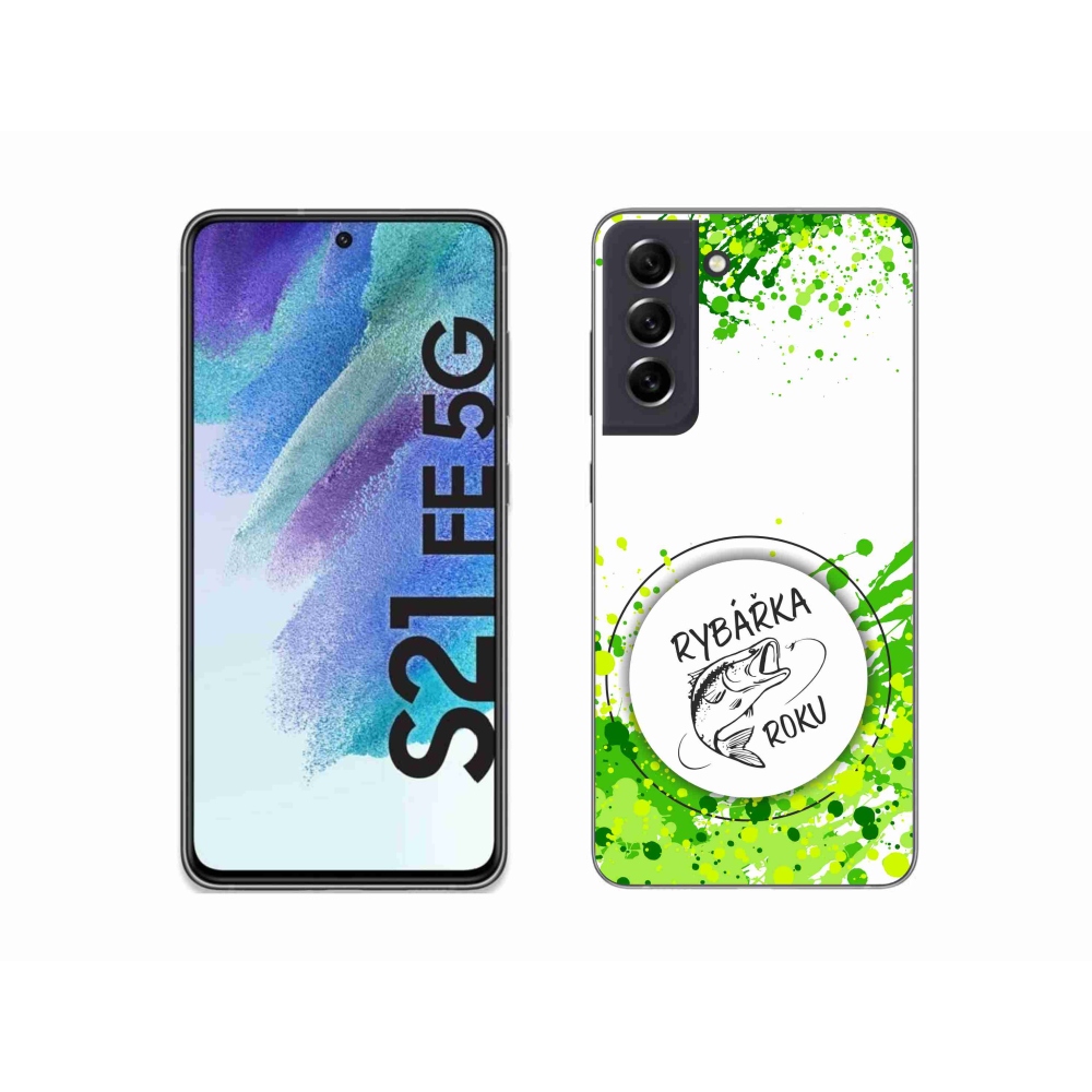 Gelový kryt mmCase na Samsung Galaxy S21 FE 5G - rybářka roku bílé pozadí