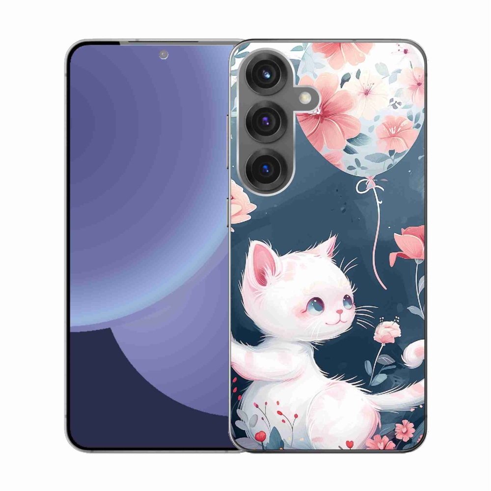 Gelový kryt mmCase na Samsung Galaxy S25 - kotě s balónkem