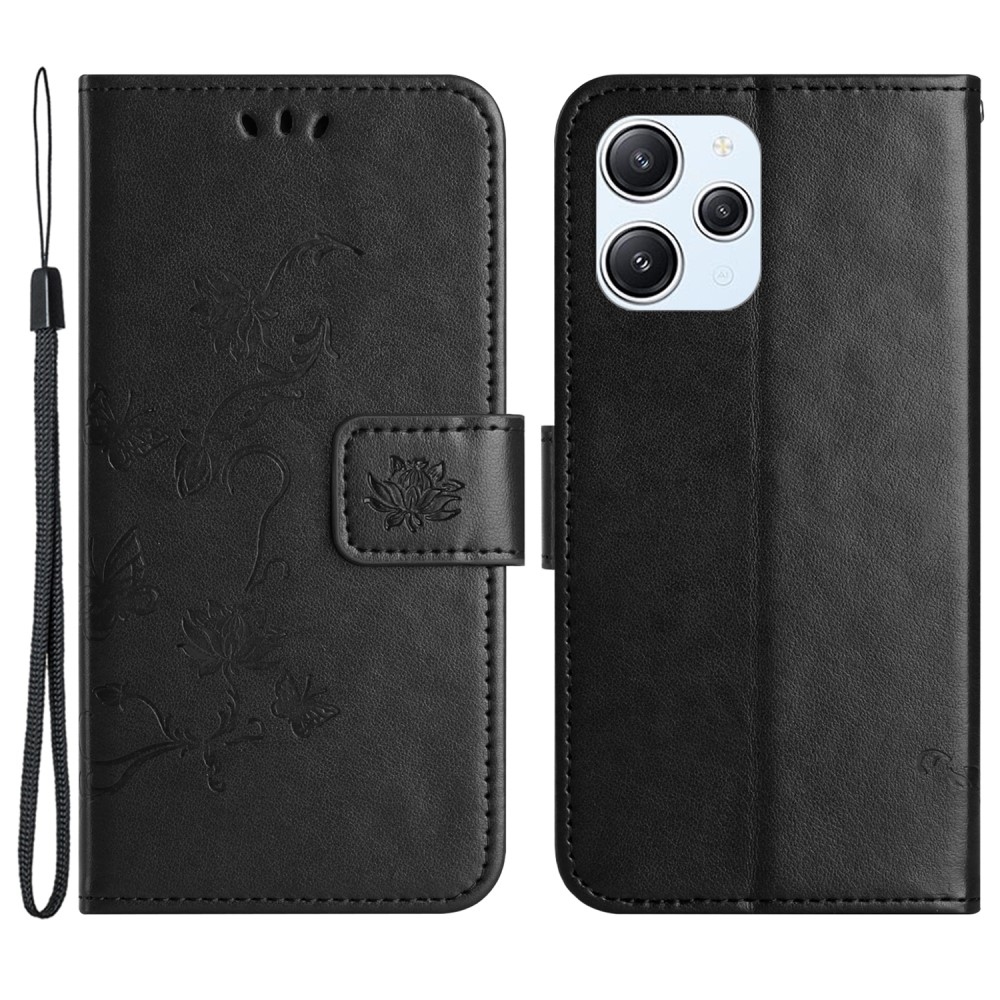 Flower knížkové pouzdro na Xiaomi Redmi 12 4G/5G - černé