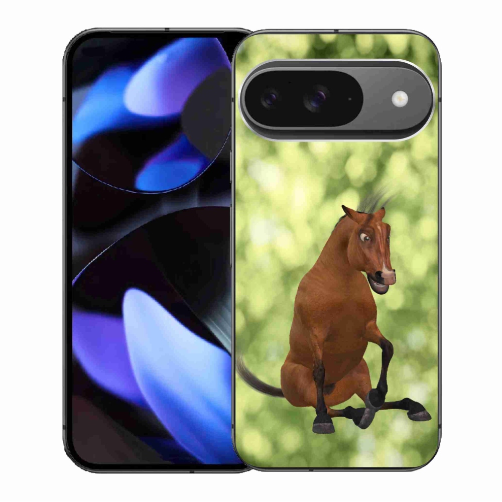 Gelový kryt mmCase na Google Pixel 9/9 Pro - hnědý kreslený kůň 1