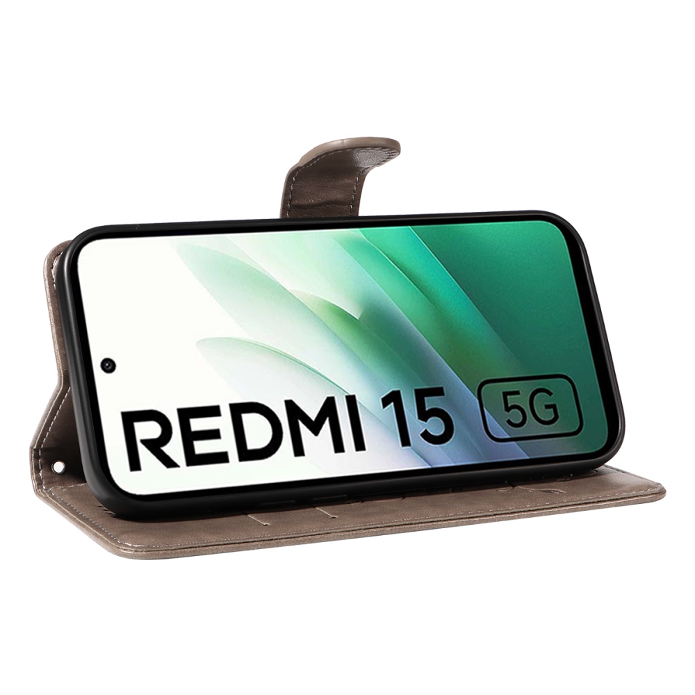 Flowery knížkové pouzdro na Xiaomi Redmi 15 4G (171mm) - šedé