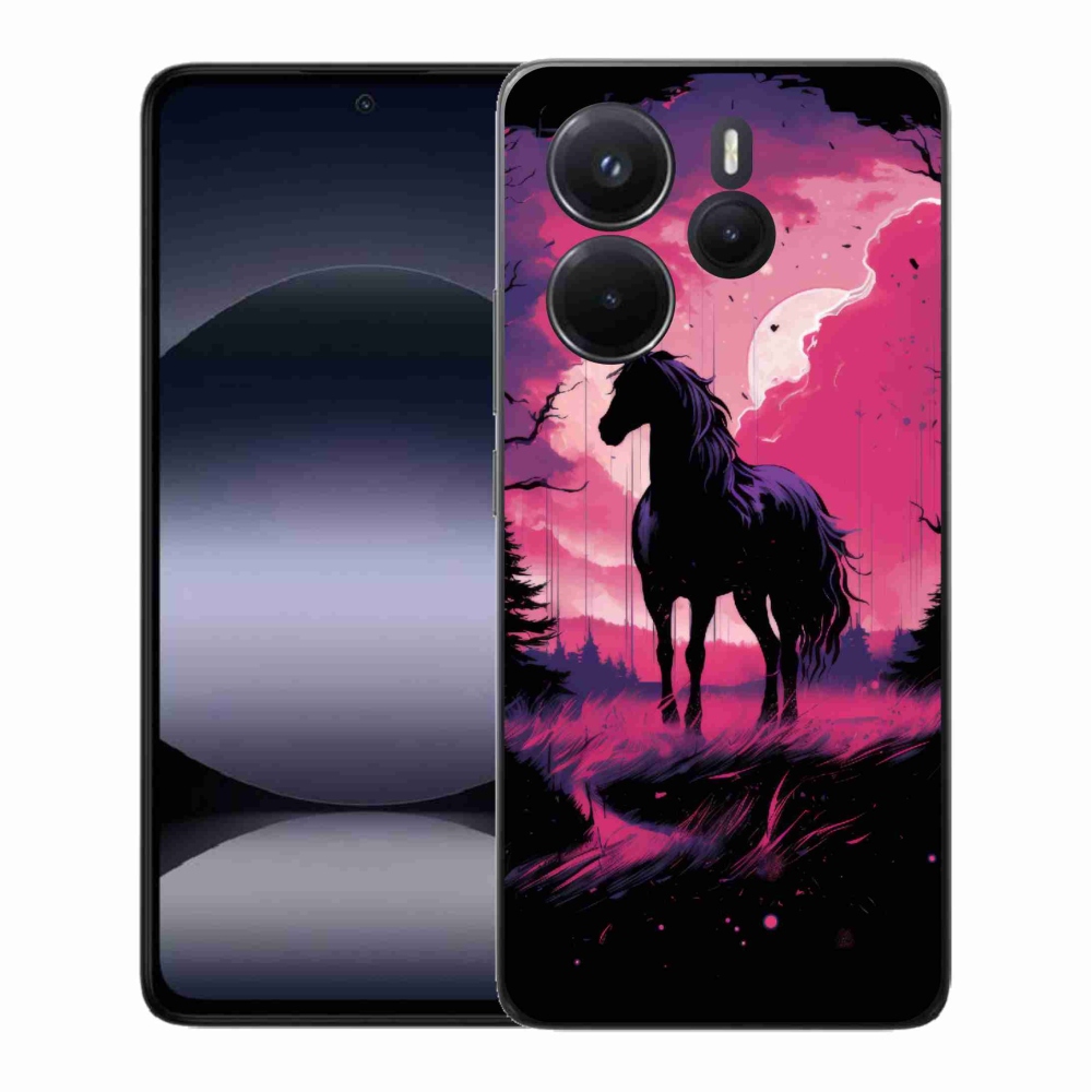 Gelový kryt mmCase na Xiaomi Redmi Note 14 - černý kreslený kůň 1