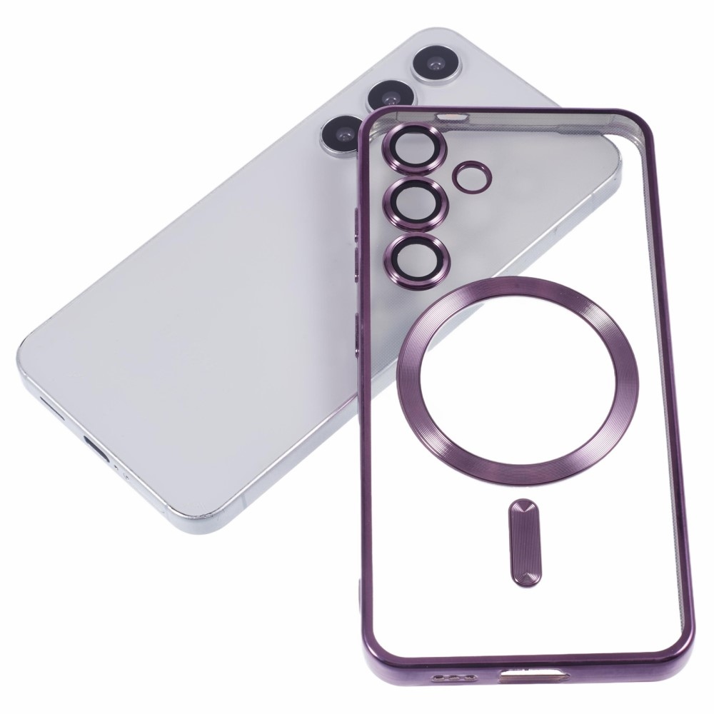 Clear obal s ochranou fotoaparátu a podporou MagSafe na Samsung Galaxy S25 - tmavěfialový