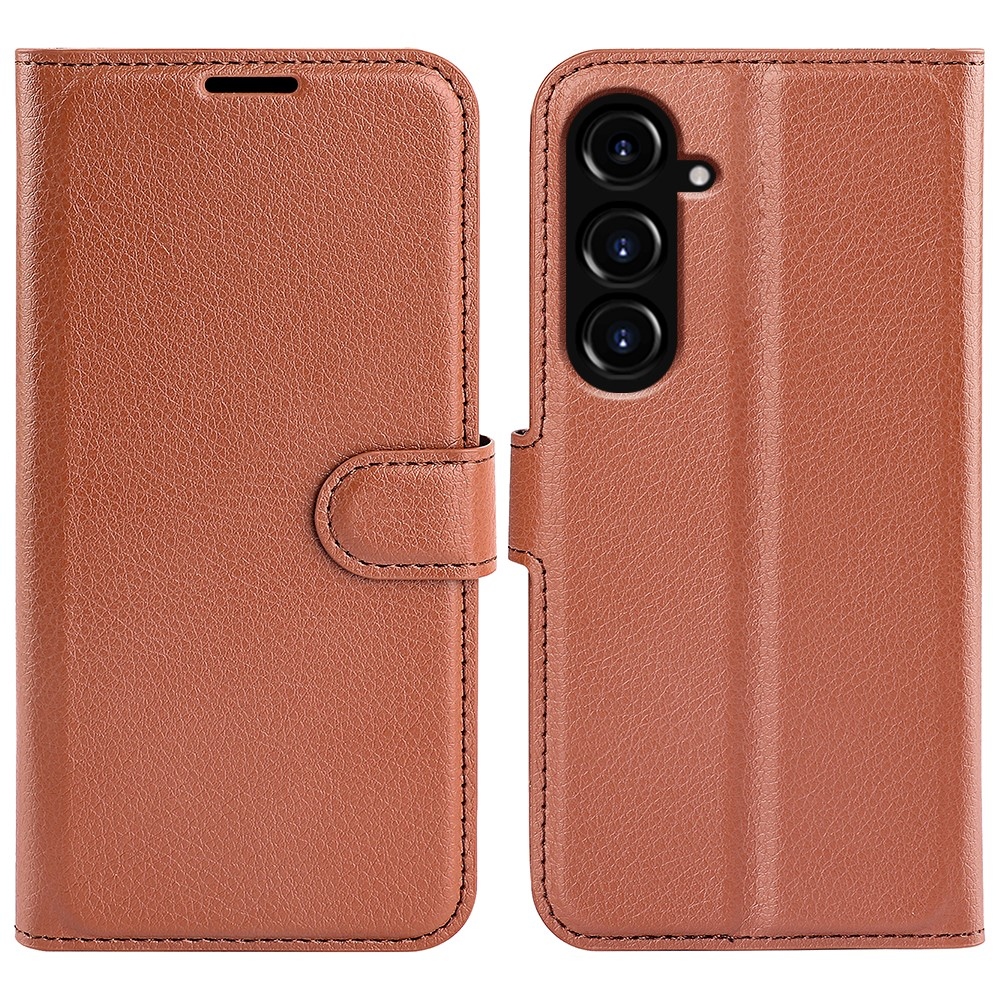 Litchi knížkové pouzdro na Samsung Galaxy S23 FE - hnědé