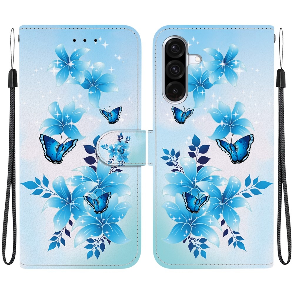 Versatile knížkové pouzdro na Samsung Galaxy A36 5G/A56 5G - modří motýli
