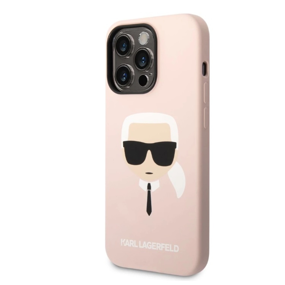 Karl Lagerfeld Liquid Silicone Karl Head kryt iPhone 14 Pro Max růžový